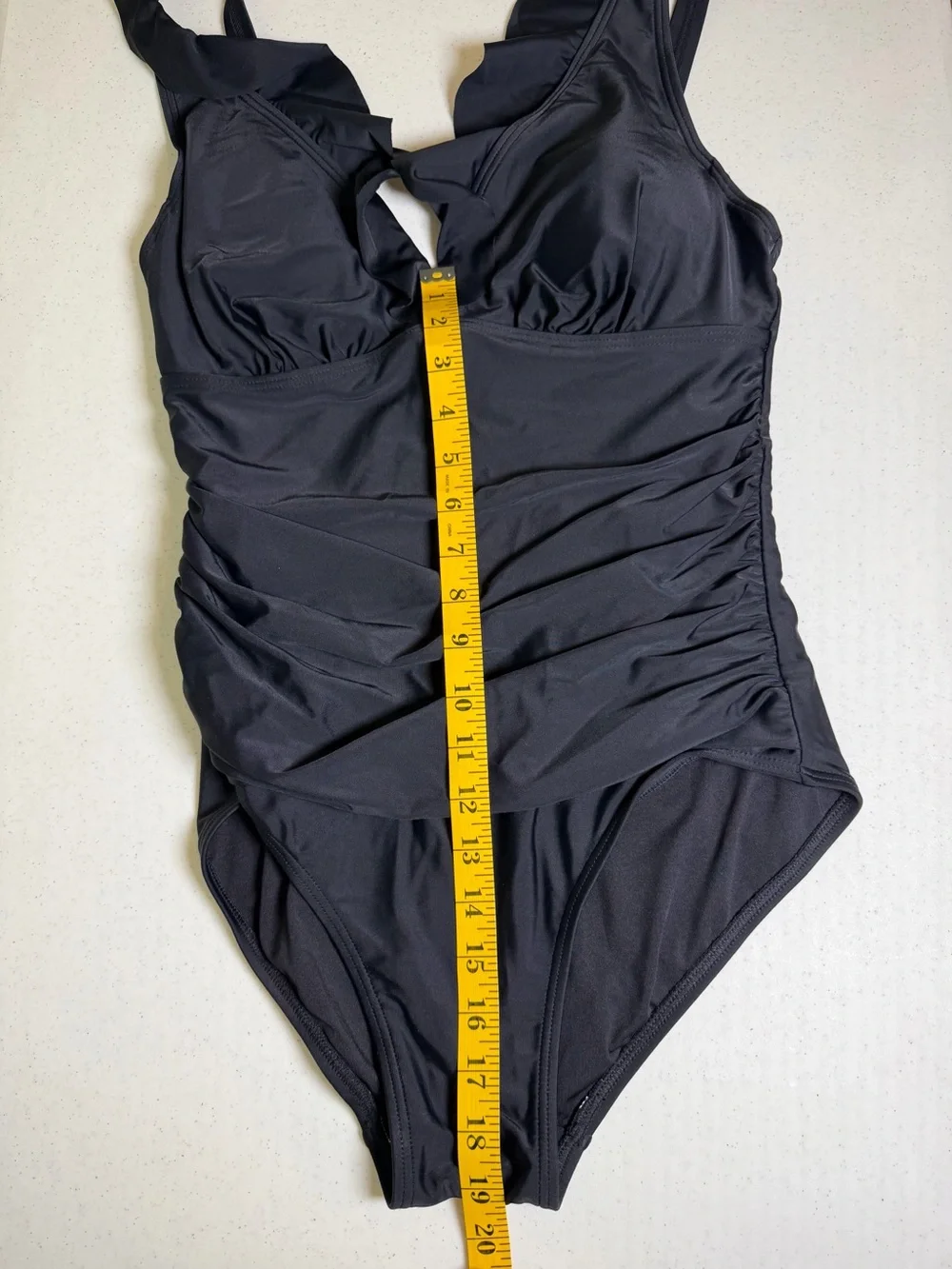 DKNY Black Ruffle One Piece Swimsuit Ruched Tummy Control Size 10 - Picture 12 of 12